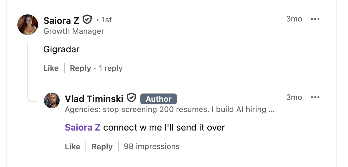 Saiora's original comment on the hiring post